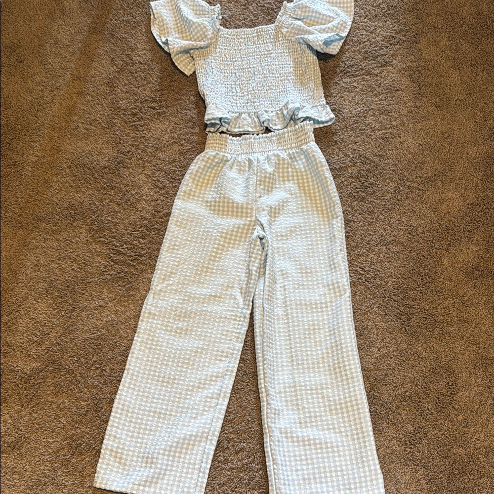Kids size L Blue Gingham two piece Jumpsuit